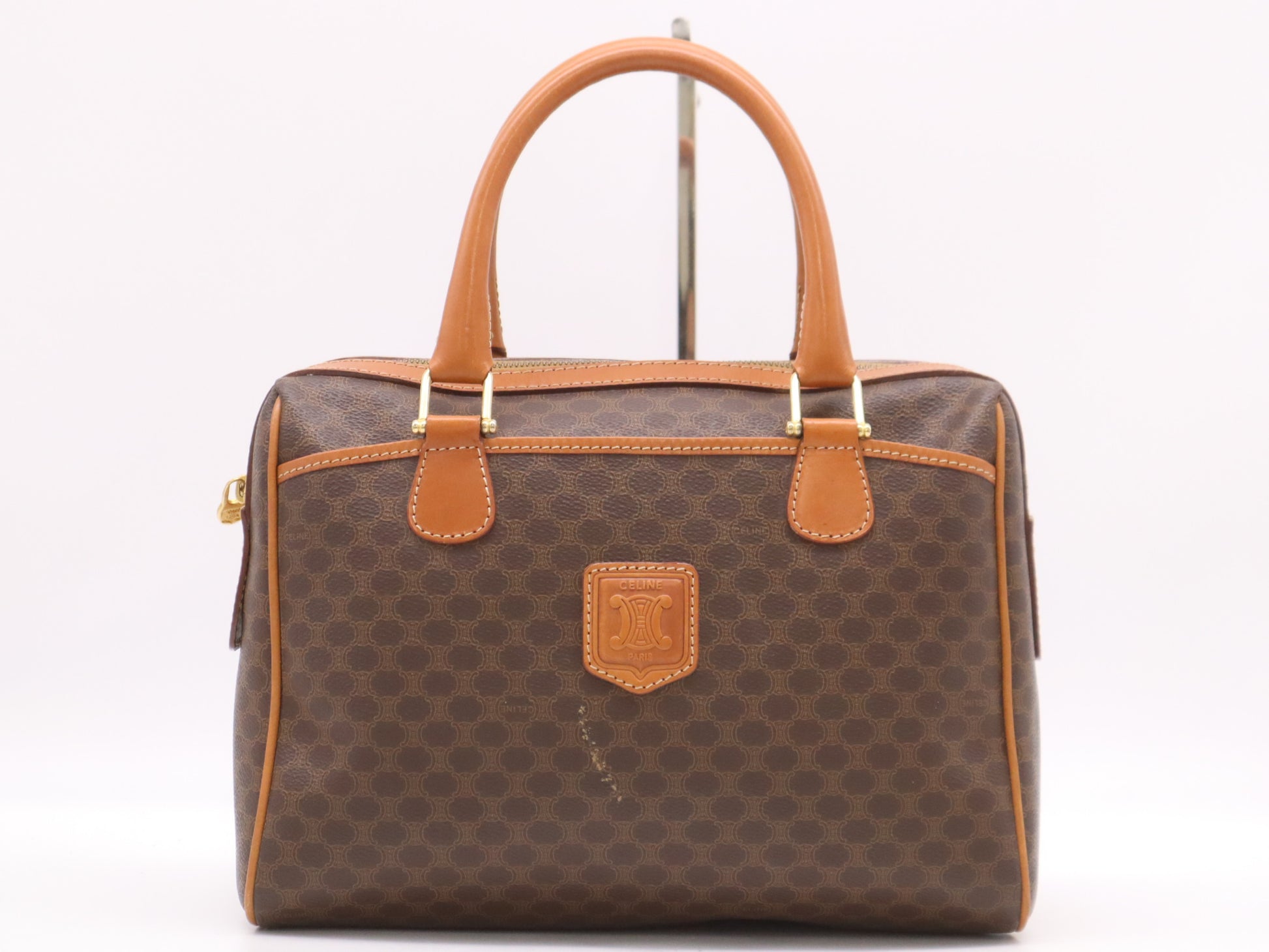 CELINE PVC and Leather Macadam Handbag with Triomphe Logo, Brown