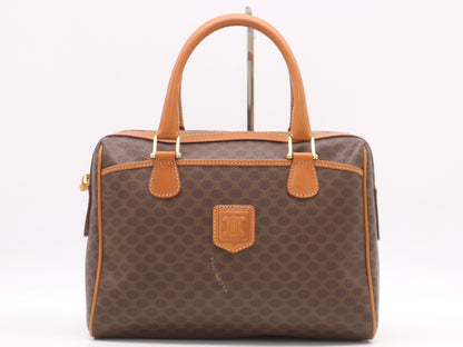 CELINE PVC and Leather Macadam Handbag with Triomphe Logo, Brown