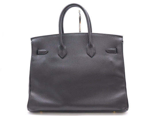 HERMES Taurillon Clemence B Stamped Birkin 35 Black Handbag with Dust Bag