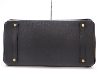 HERMES Taurillon Clemence B Stamped Birkin 35 Black Handbag with Dust Bag