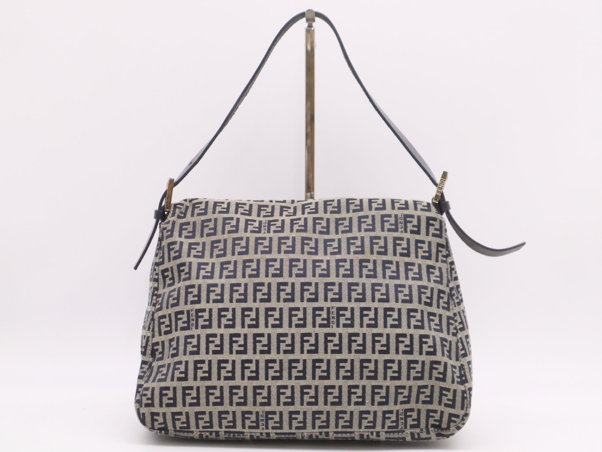 FENDI Canvas and Leather Zucchino Mamma Bucket Shoulder Bag, Gray