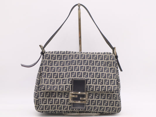 FENDI Canvas and Leather Zucchino Mamma Bucket Shoulder Bag, Gray
