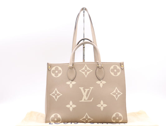LOUIS VUITTON M45494 Empreinte Giant on the Go MM Tourterelle Creme Tote Bag
