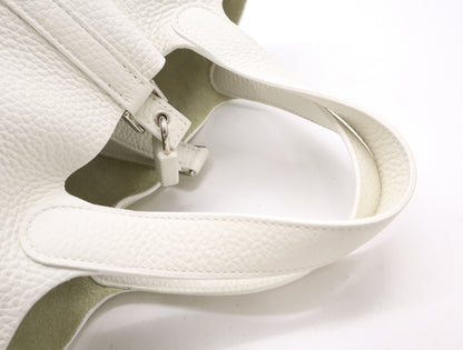HERMES Picotin Lock PM Handbag, Double Stamp, 2024, Taurillon Leather, Silver Hardware, White, Handbag