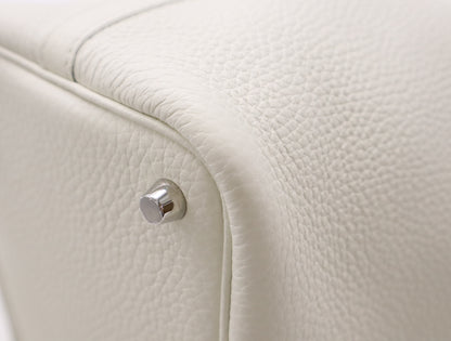HERMES Picotin Lock PM Handbag, Double Stamp, 2024, Taurillon Leather, Silver Hardware, White, Handbag