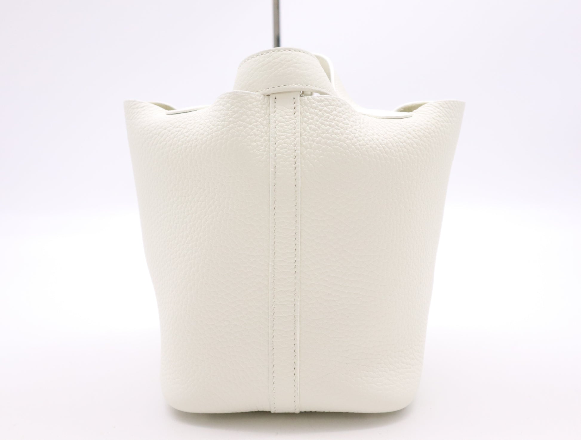 HERMES Picotin Lock PM Handbag, Double Stamp, 2024, Taurillon Leather, Silver Hardware, White, Handbag