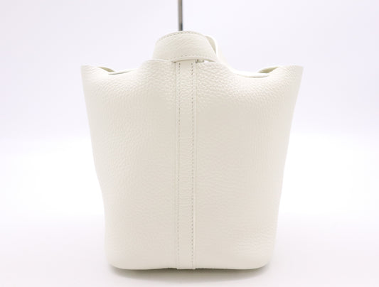 HERMES Picotin Lock PM Handbag, Double Stamp, 2024, Taurillon Leather, Silver Hardware, White, Handbag