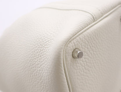 HERMES Picotin Lock PM Handbag, Double Stamp, 2024, Taurillon Leather, Silver Hardware, White, Handbag