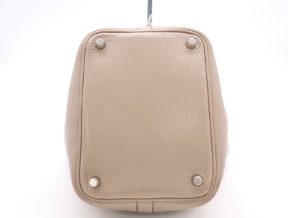 HERMES Picotin Lock PM □N Stamp 2010 Taurillon Etoupe Silver Hardware Handbag with Padlock