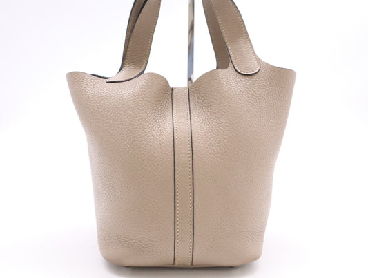 HERMES Picotin Lock PM □N Stamp 2010 Taurillon Etoupe Silver Hardware Handbag with Padlock
