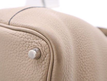 HERMES Picotin Lock PM □N Stamp 2010 Taurillon Etoupe Silver Hardware Handbag with Padlock