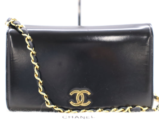 CHANEL Patent Leather Coco Mark Chain Shoulder Bag with GD Hardware, Black, Dust Bag Included