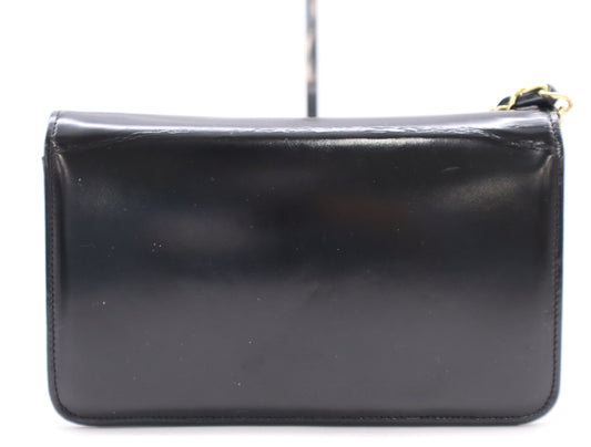 CHANEL Patent Leather Coco Mark Chain Shoulder Bag with GD Hardware, Black, Dust Bag Included
