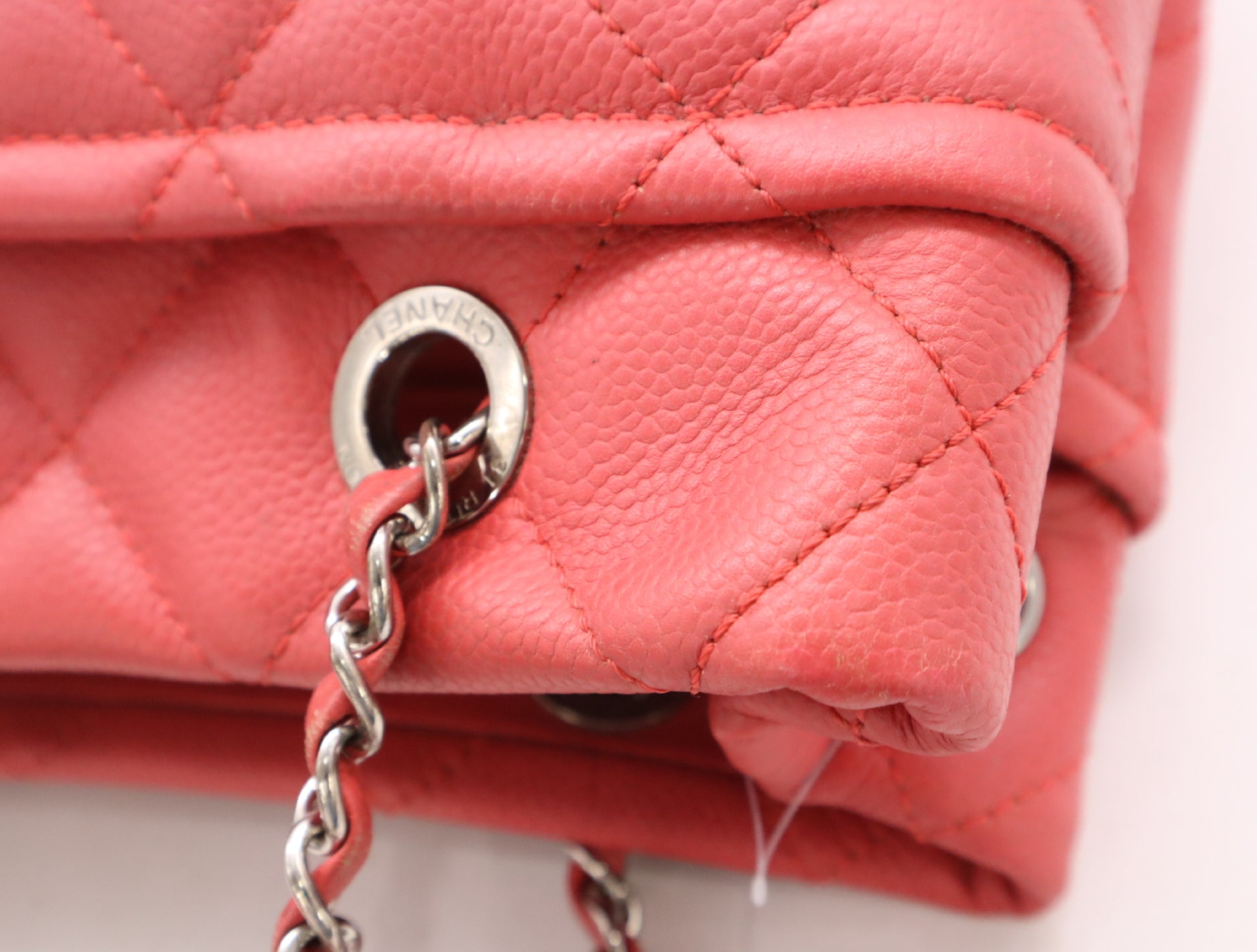 CHANEL Caviar Skin Matelasse Chain Tote Bag with Silver Hardware and Pink Seal 20329788 Shoulder Bag
