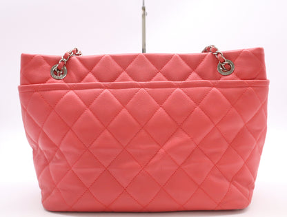 CHANEL Caviar Skin Matelasse Chain Tote Bag with Silver Hardware and Pink Seal 20329788 Shoulder Bag