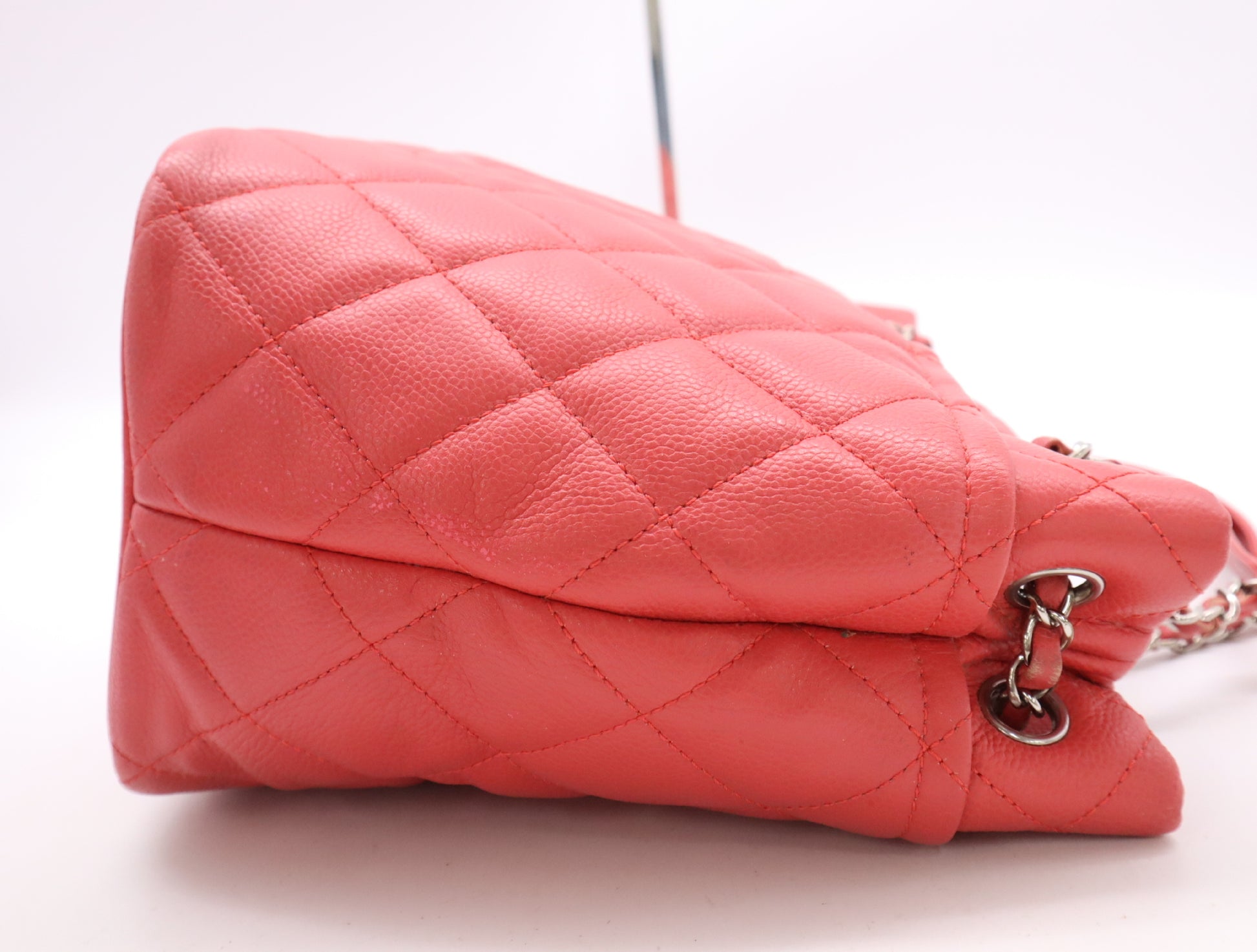 CHANEL Caviar Skin Matelasse Chain Tote Bag with Silver Hardware and Pink Seal 20329788 Shoulder Bag