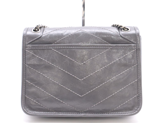 Yves Saint Laurent 633151 Leather Niki Baby Chain Shoulder Bag, Gray