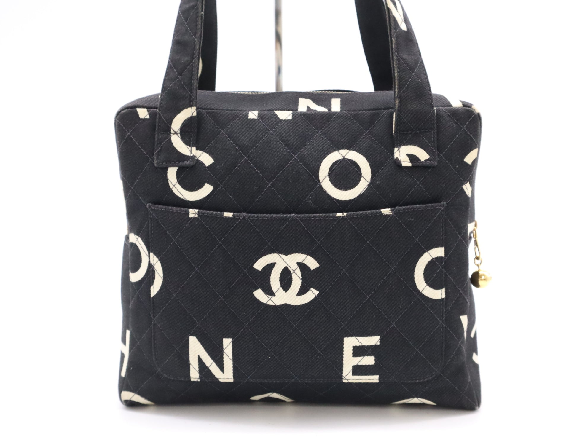 CHANEL Logo Coco Mark Handbag, Canvas, GD Hardware, Black, Sticker, Card, 4835518, Card Included