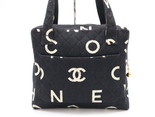 CHANEL Logo Coco Mark Handbag, Canvas, GD Hardware, Black, Sticker, Card, 4835518, Card Included