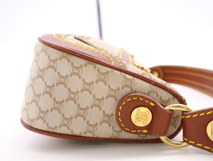 CELINE YS00/14 Macadam Mini Shoulder Bag in Beige and Brown Canvas and Leather, Includes Dust Bag