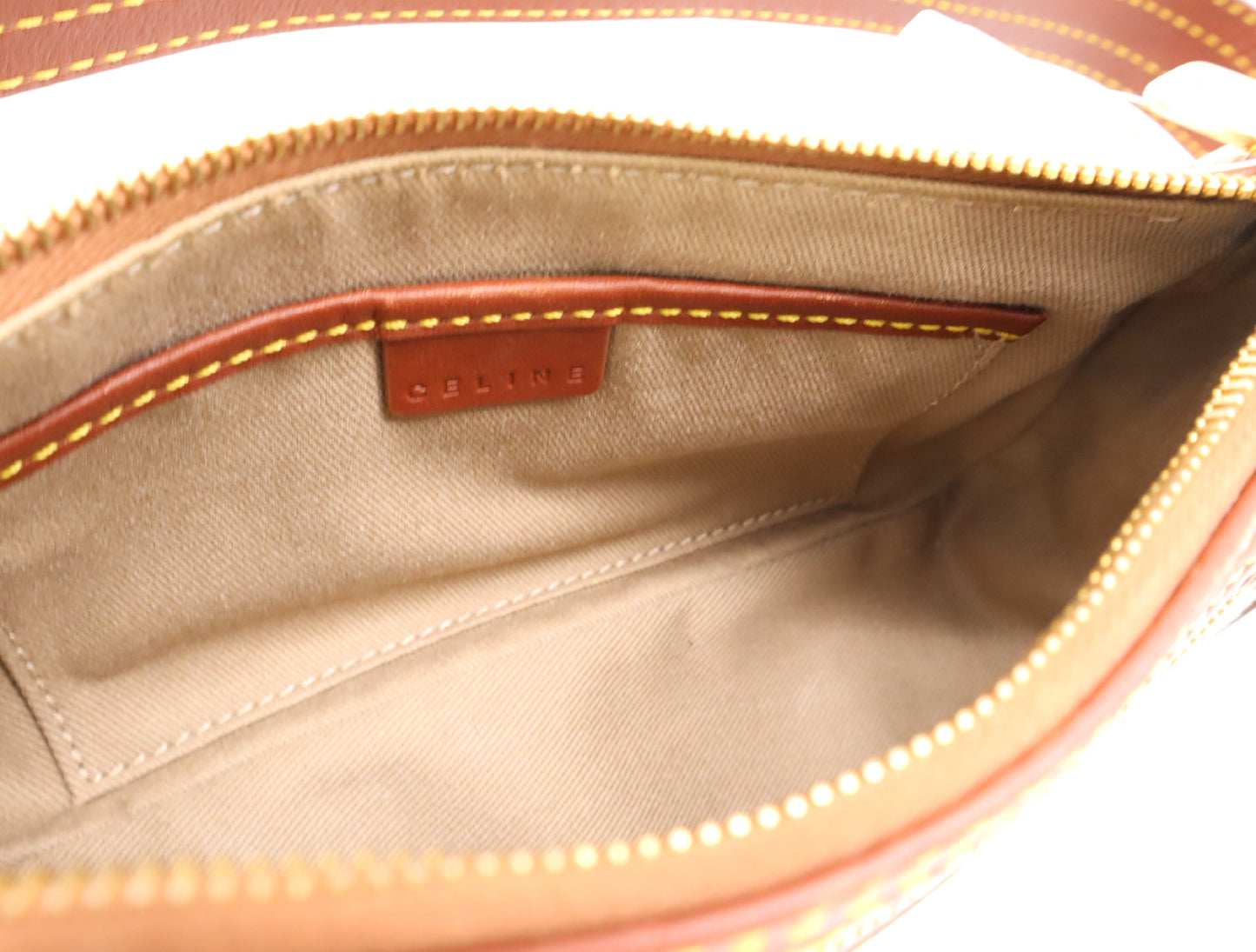 CELINE YS00/14 Macadam Mini Shoulder Bag in Beige and Brown Canvas and Leather, Includes Dust Bag