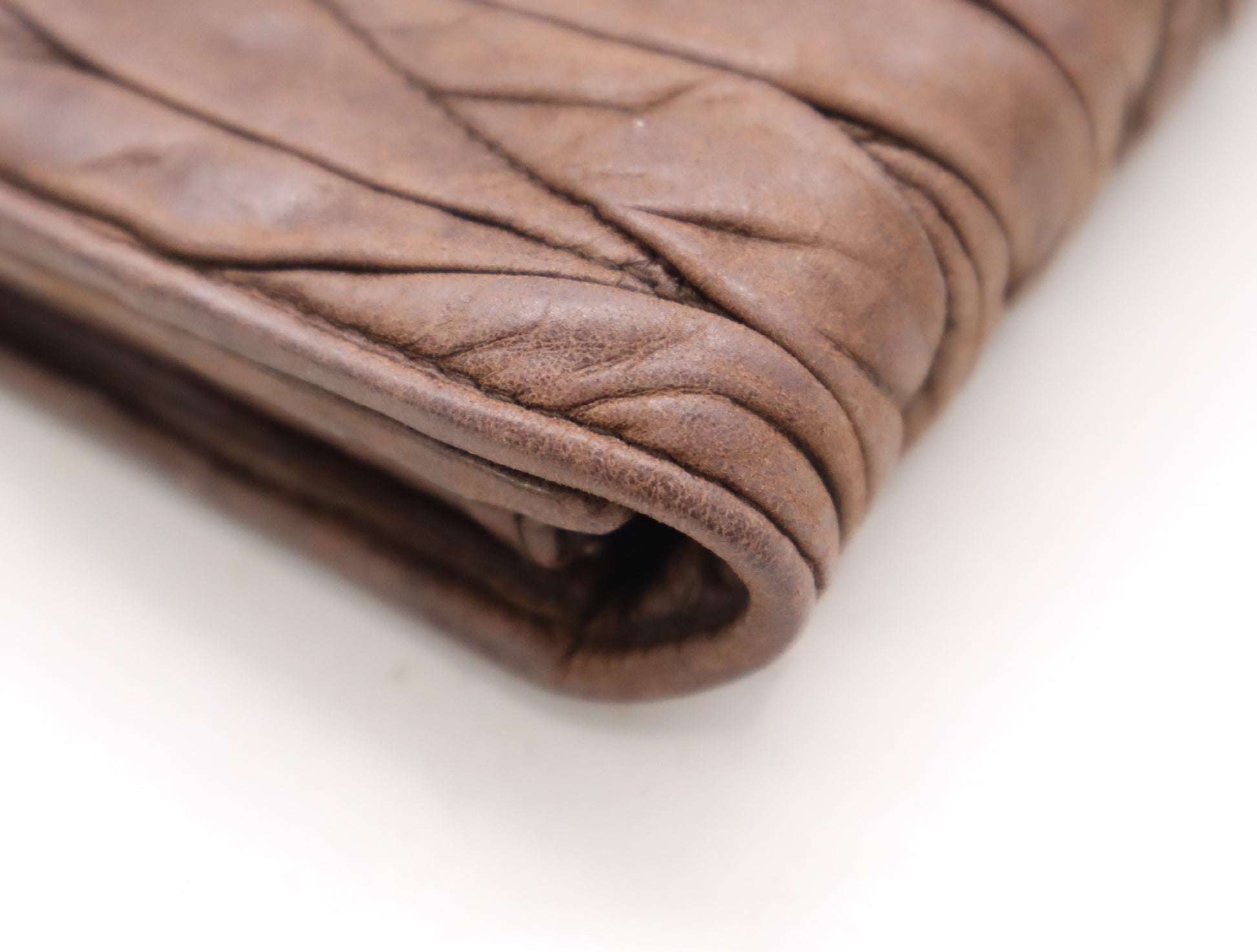 Miu Miu Leather Gathered Wallet Long Wallet Brown