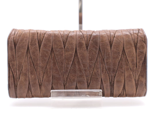 Miu Miu Leather Gathered Wallet Long Wallet Brown