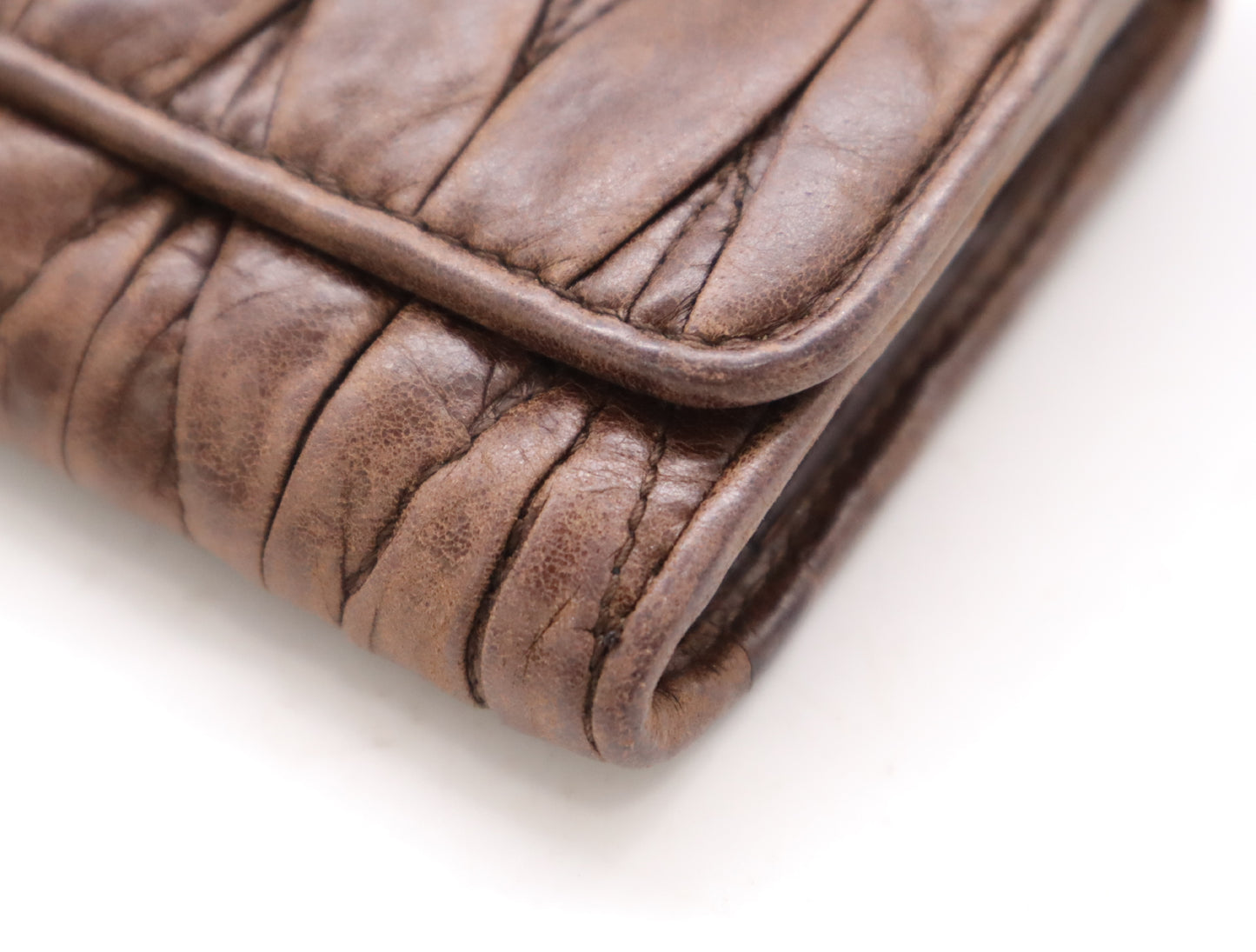 Miu Miu Leather Gathered Wallet Long Wallet Brown