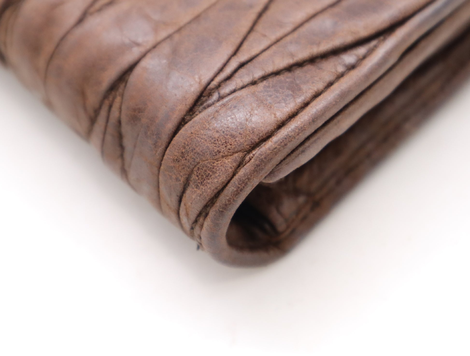 Miu Miu Leather Gathered Wallet Long Wallet Brown