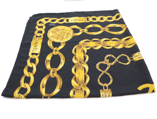 CHANEL Coco Mark Chain Large Scarf Black Scarf