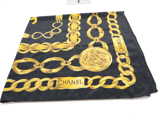 CHANEL Coco Mark Chain Large Scarf Black Scarf