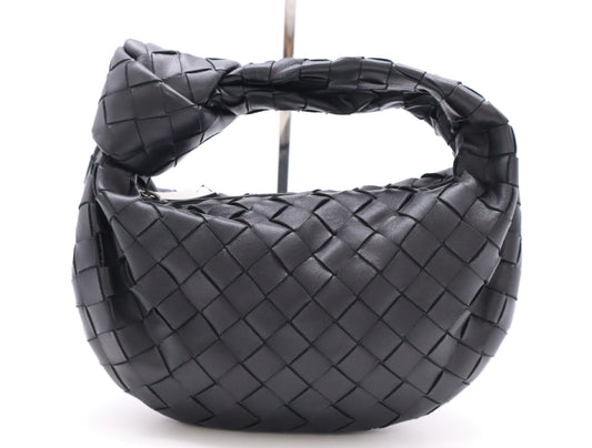 BOTTEGA VENETA 651876 Lambskin Intrecciato Mini Jodie Nappa Handbag in Black
