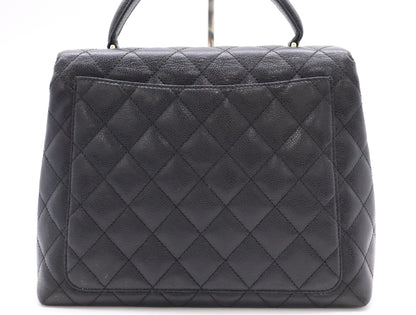 CHANEL Caviar Matelasse Handbag in Black with Turn Lock, GD Hardware, Card Holder, and Seal, 8083257