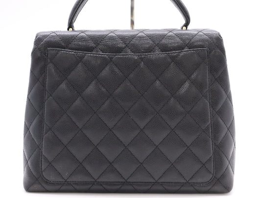 CHANEL Caviar Matelasse Handbag in Black with Turn Lock, GD Hardware, Card Holder, and Seal, 8083257