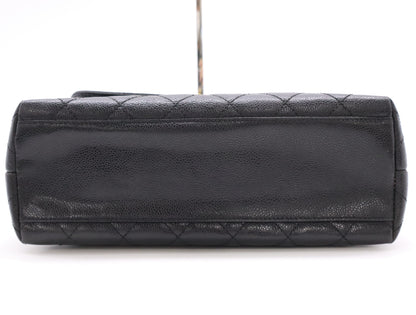 CHANEL Caviar Matelasse Handbag in Black with Turn Lock, GD Hardware, Card Holder, and Seal, 8083257