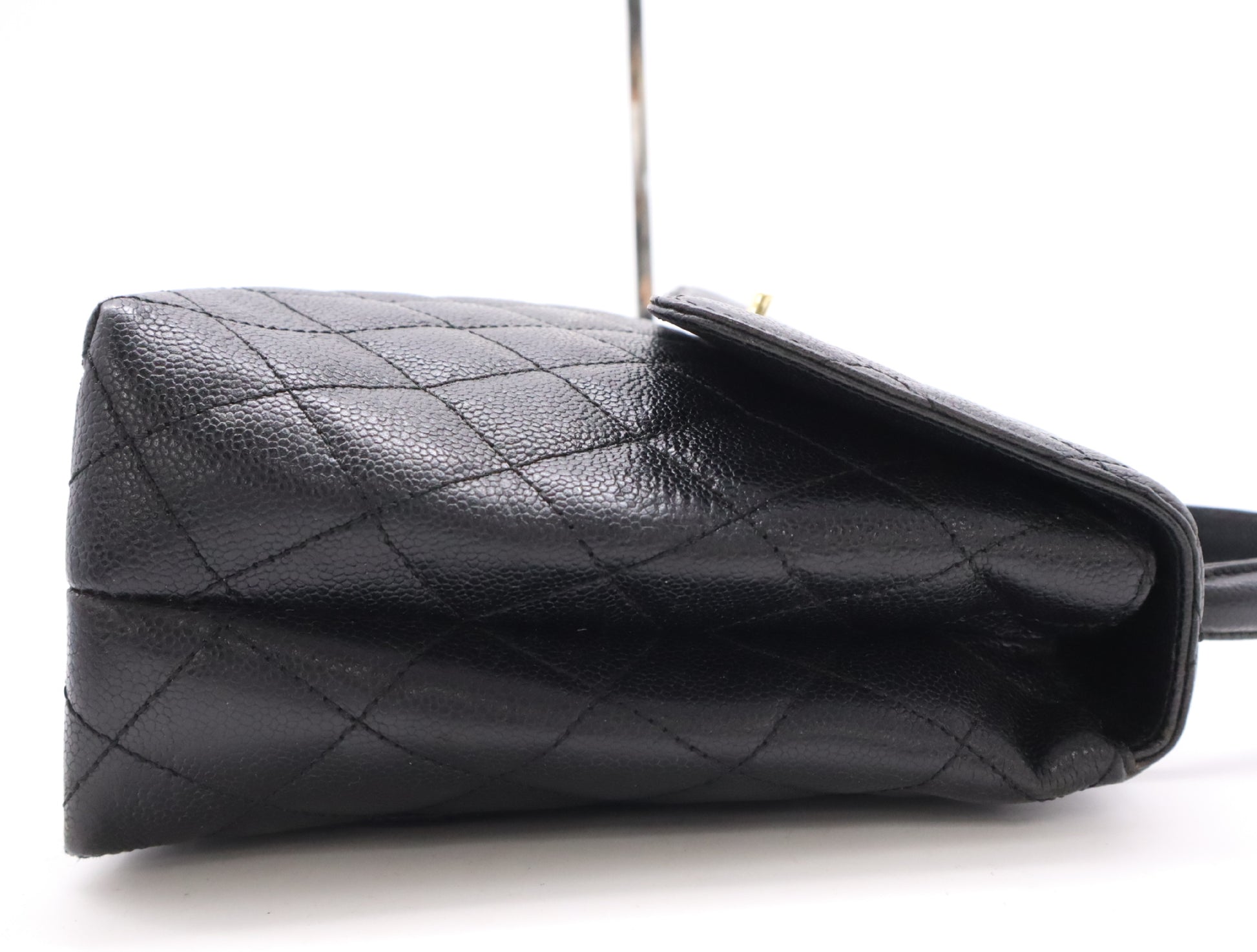 CHANEL Caviar Matelasse Handbag in Black with Turn Lock, GD Hardware, Card Holder, and Seal, 8083257