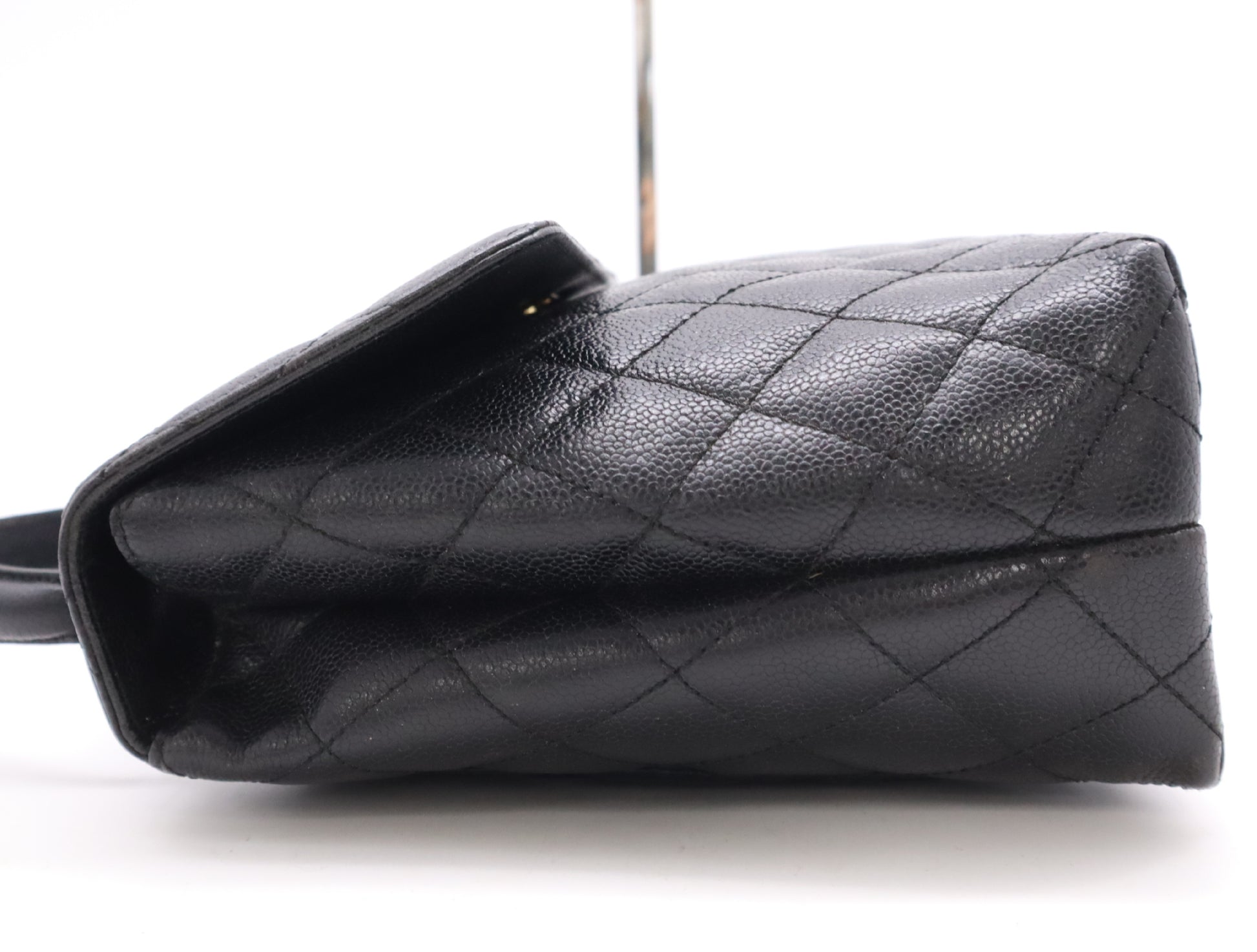 CHANEL Caviar Matelasse Handbag in Black with Turn Lock, GD Hardware, Card Holder, and Seal, 8083257