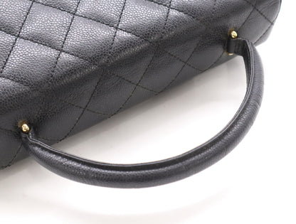CHANEL Caviar Matelasse Handbag in Black with Turn Lock, GD Hardware, Card Holder, and Seal, 8083257