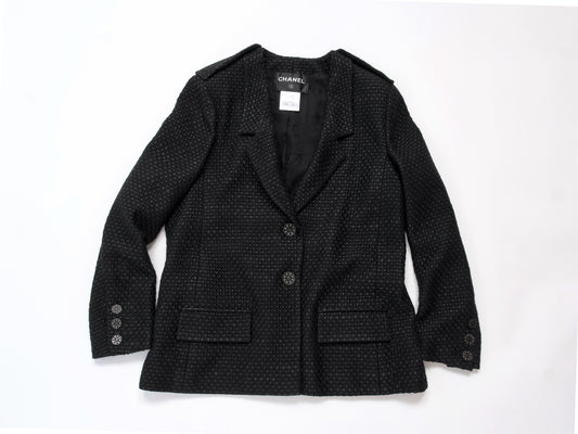 CHANEL 16C Black Tweed Jacket 42 Runway Jacket