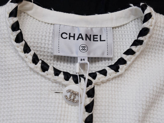 CHANEL 21C Ribbon Trim Waffle Collarless Jacket, Size 34, Slightly Large, Unused