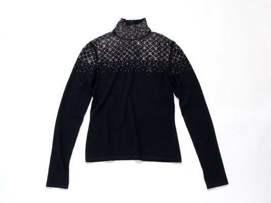 CHANEL 2022 CC Rhinestone Turtleneck, Size 36, Tops