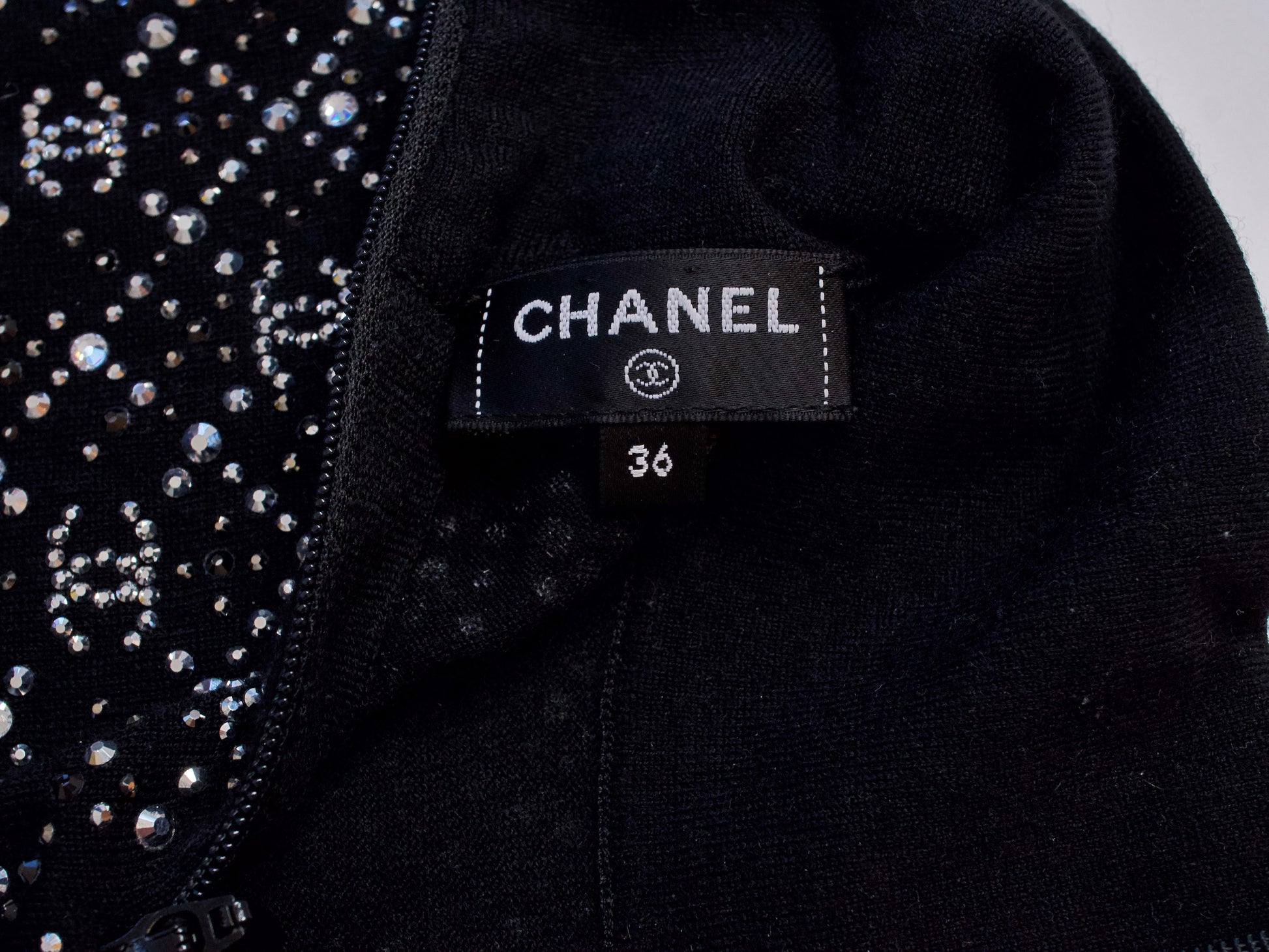 CHANEL 2022 CC Rhinestone Turtleneck, Size 36, Tops