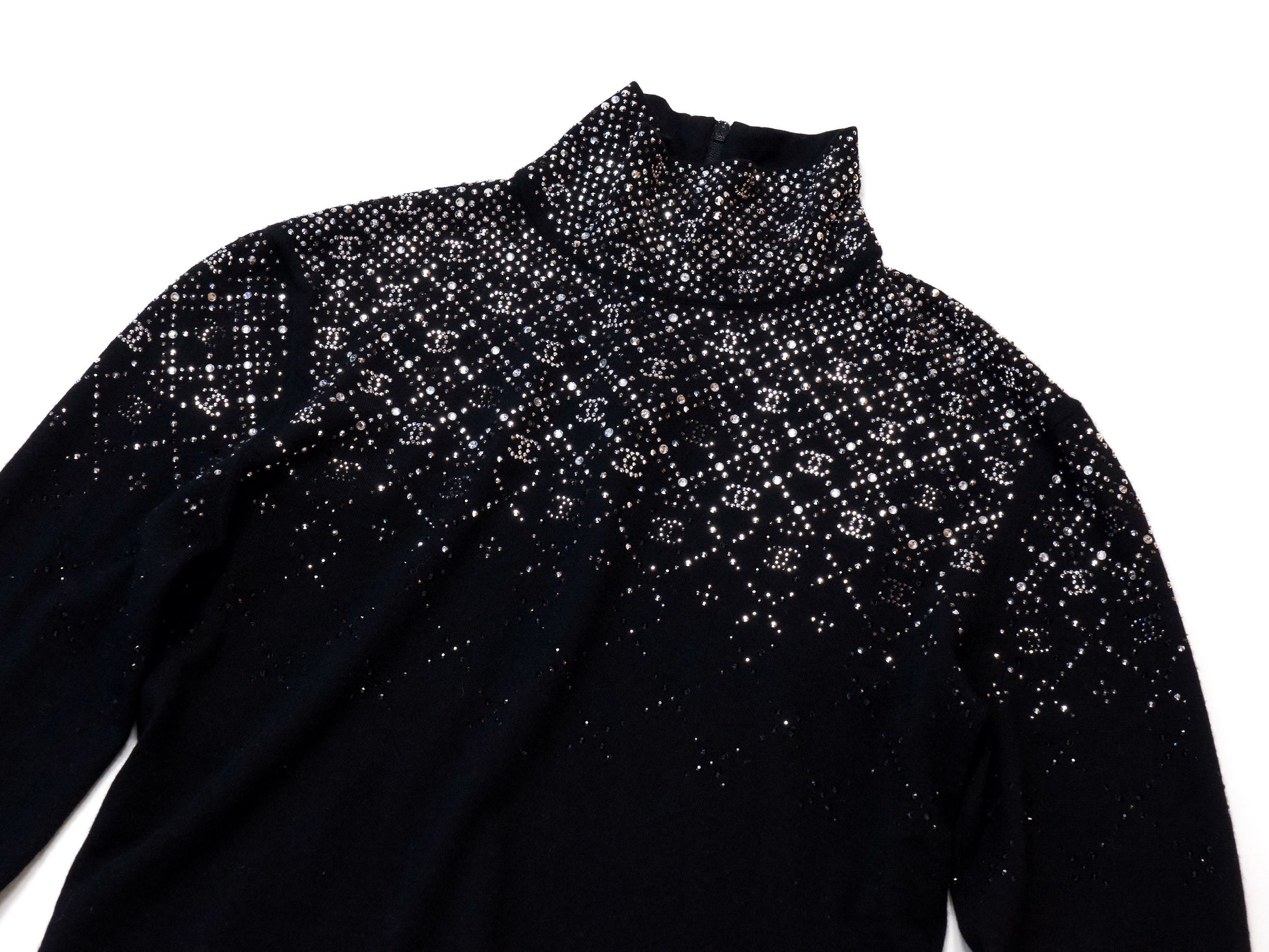 CHANEL 2022 CC Rhinestone Turtleneck, Size 36, Tops