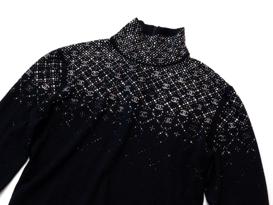 CHANEL 2022 CC Rhinestone Turtleneck, Size 36, Tops