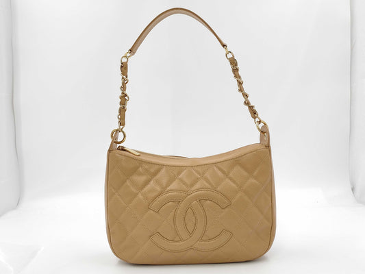 CHANEL Matelasse Caviar Beige Shoulder Bag