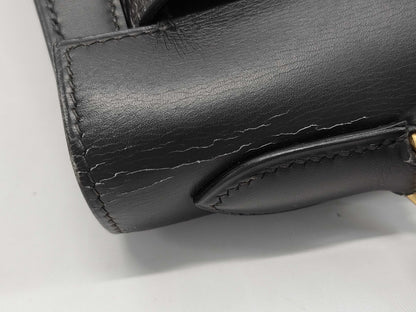 HERMES Kelly 32 Handbag, Black Calfskin, Gold Hardware, 〇U Stamp