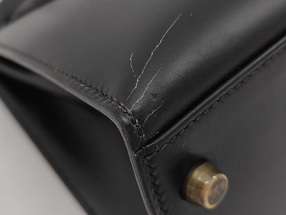 HERMES Kelly 32 Handbag, Black Calfskin, Gold Hardware, 〇U Stamp
