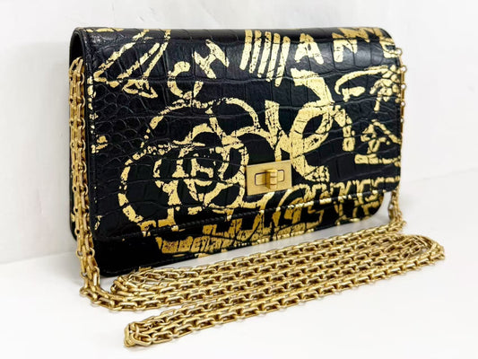 CHANEL Egypt Limited Edition Crocodile Embossed 2.55 Graffiti W19cm Approx. 28 Series [Box, Dust Bag, Sticker Included] Vintage G Hardware Chain Wallet 28086499 Shoulder Bag