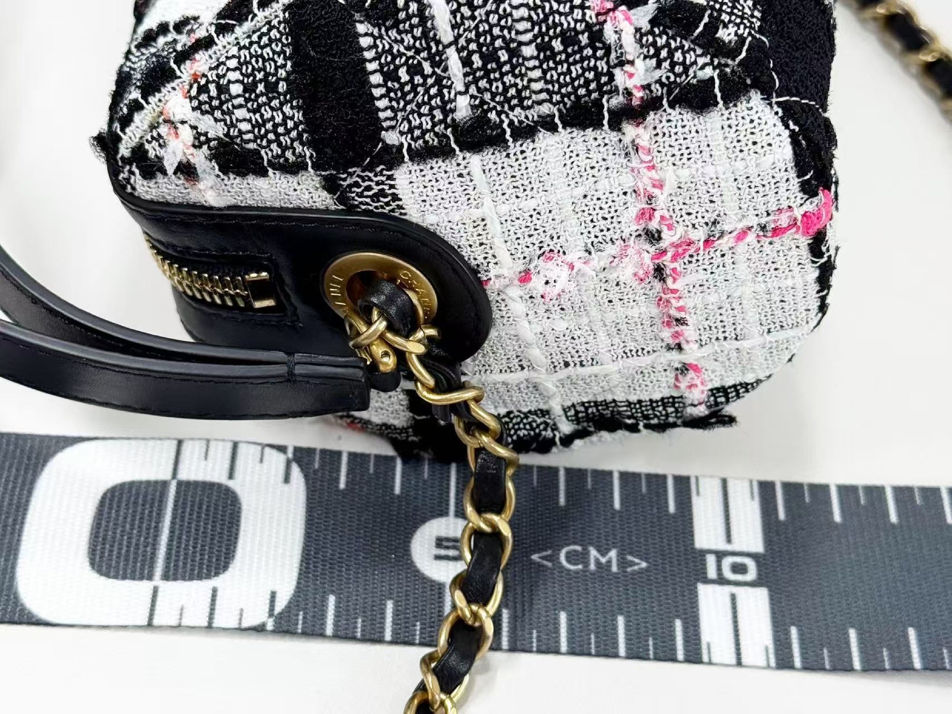 CHANEL CHANEL logo Coco charm lace tweed bowling shoulder bag, approximately 24cm wide, 30s, vintage G hardware, dust bag and sticker included, excellent condition, item number 30095610