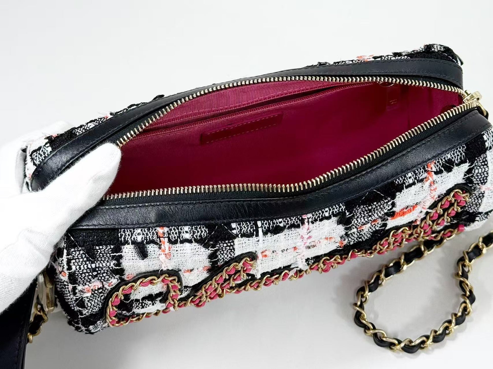 CHANEL CHANEL logo Coco charm lace tweed bowling shoulder bag, approximately 24cm wide, 30s, vintage G hardware, dust bag and sticker included, excellent condition, item number 30095610